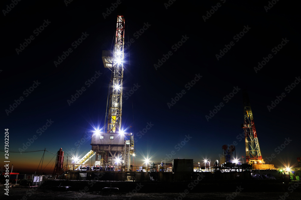 Oil drilling derrick and lights Oil drilling derrick and lights