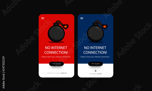 No internet Connection Page Design With Bomb Illustration 