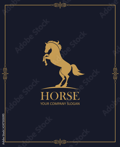 gold emblem of horse on dark background