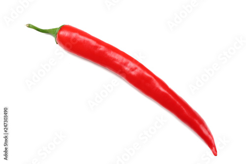 red hot chili pepper isolated on white background. top view