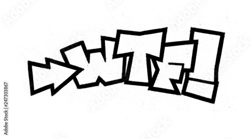 graffiti font sprayed wtf abbreviation in black over white