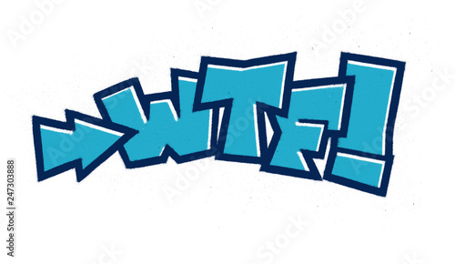 graffiti font sprayed wtf abbreviation in blue over white