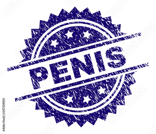 PENIS stamp seal watermark with distress style. Blue vector rubber print of PENIS label with grunge texture.