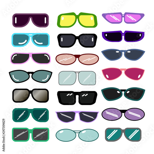 set of sunglasses. Vector multicolored illustration isolated on white background.