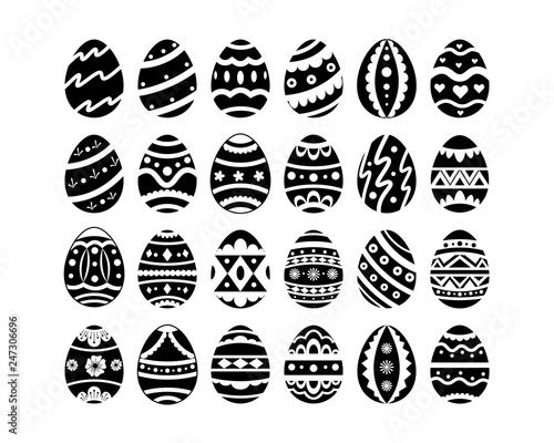 Black&White ornate Easter egg set. Collection egg icon.