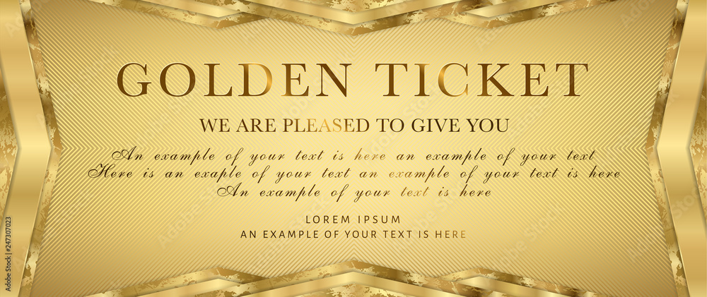 Golden ticket. Gold background for reward card design. Useful for