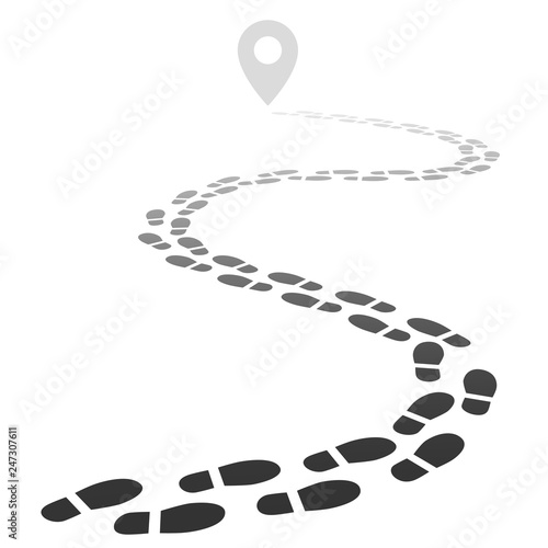 Footprint trail. Footstep walking snow trace. Footpath road away in perspective isolated vector illustration. Trail trace to point, track human foots