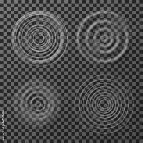 Water ripples. Sound impact circular ripples. Concentric circles top view isolated on transparent background. Wave texture water, liquid ripple illustration