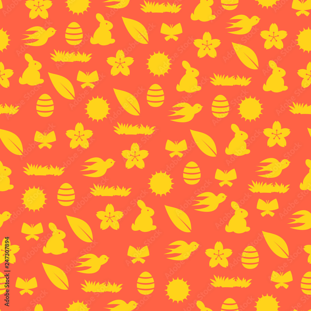 Happy Easter seamless pattern with holiday items. Happy Easter seamless pattern with holiday items.