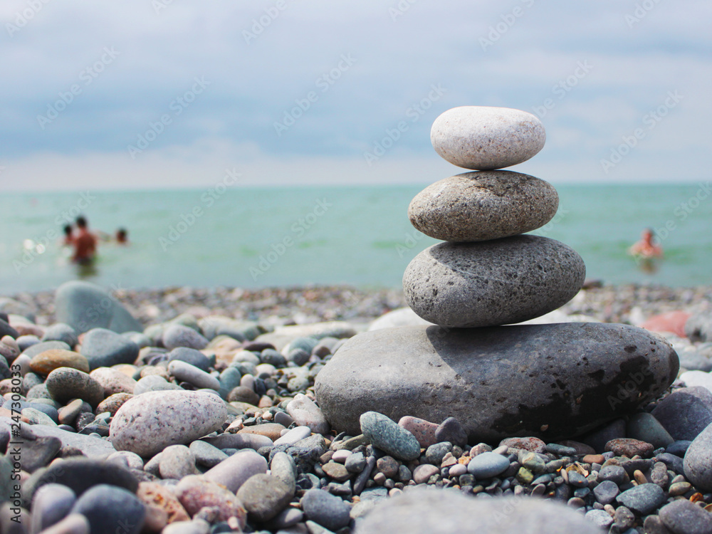 Pyramid of stones on the beach Pyramid of stones on the beach