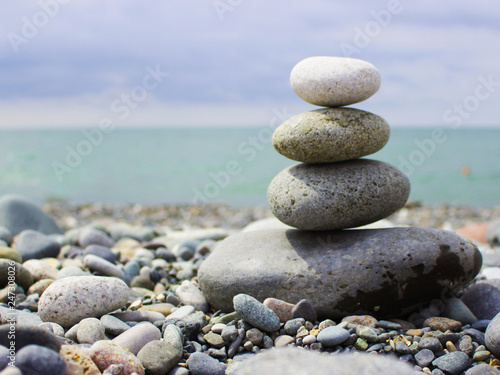 Pyramid of stones on the beach