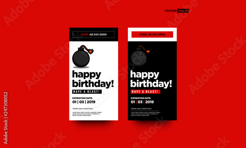 Happy Birthday Voucher Card with Bomb Illustration