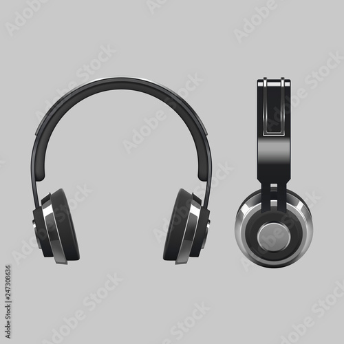 Realistic headphones design - 3d vector illustration isolated. Headset equipment and music audio device