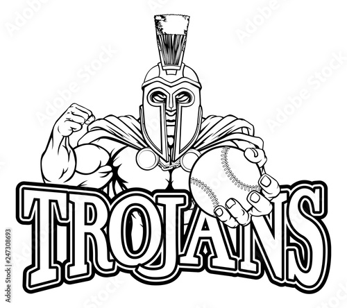 A Spartan or Trojan warrior Baseball sports mascot holding a ball