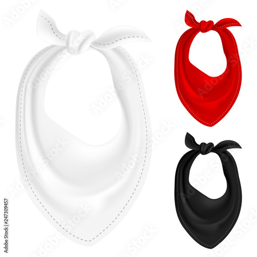 Vector realistic neck bandanas or scarfs isolated on white background. Illustration of scarf and shawl clothing collection