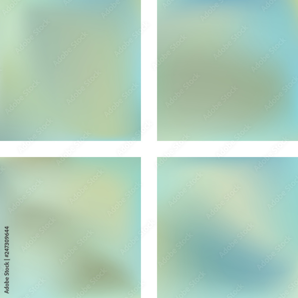 Obraz premium Set with abstract blurred backgrounds. Vector illustration. Modern geometrical backdrop. Abstract template. Pastel green, blue, beige colors.