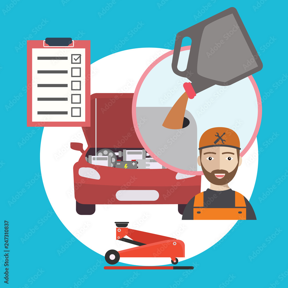 Oil Change Car Service vector concept flat Oil Change Car Service vector concept flat