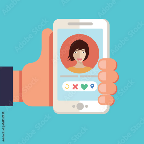 Virtual people relationship or dating. date cartoon isolated. woman female on a screen touch. love heart internet in social media. choose your one tinder