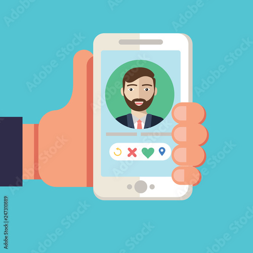 Virtual people relationship or dating. date cartoon isolated. Man on a screen touch. love heart internet in social media. choose your one tinder