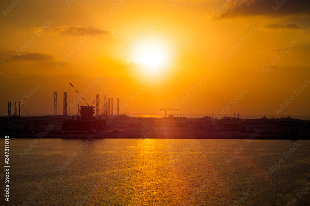 The port of Dubai at sunset