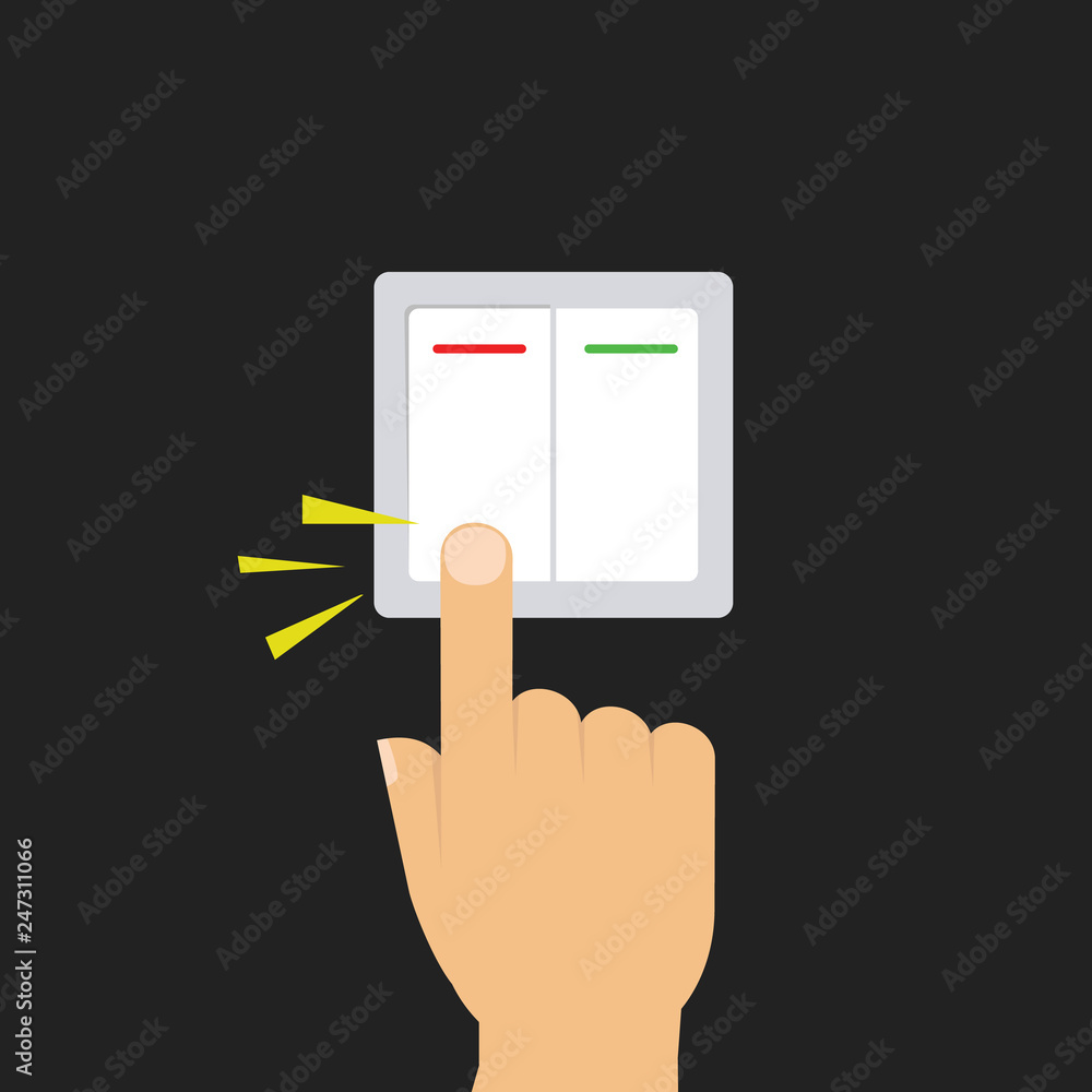 Toggle switch. Electric control concept. Vector graphic design. Isometric icon. Hand turning on the light Toggle switch. Electric control concept. Vector graphic design. Isometric icon. Hand turning on the light