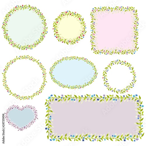Collection of eight floral frames. Vector images.