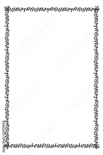 Rectangular flower frame. Black silhouette isolated from background. Vector.