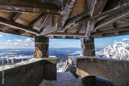 View from the lookout tower of the Koesseine hill in the Fichtel mountains photo