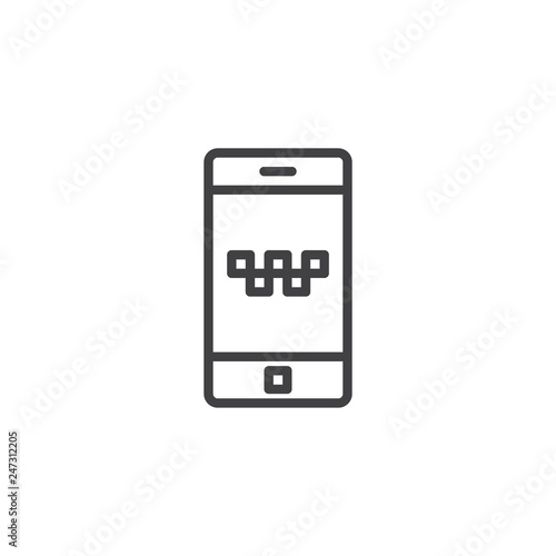 Mobile ordering taxi app line icon. linear style sign for mobile concept and web design. Online mobile taxi service, application outline vector icon. Symbol, logo illustration. Pixel perfect vector 