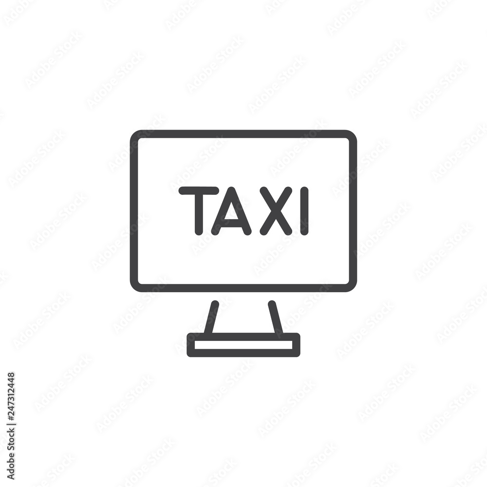 Taxi service computer monitor line icon. linear style sign for mobile concept and web design. Online taxi ordering outline vector icon. Symbol, logo illustration. Pixel perfect vector graphics Taxi service computer monitor line icon. linear style sign for mobile concept and web design. Online taxi ordering outline vector icon. Symbol, logo illustration. Pixel perfect vector graphics