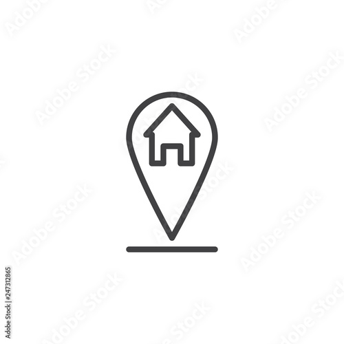 Home location pin line icon. linear style sign for mobile concept and web design. Map pointer house outline vector icon. Symbol, logo illustration. Pixel perfect vector graphics