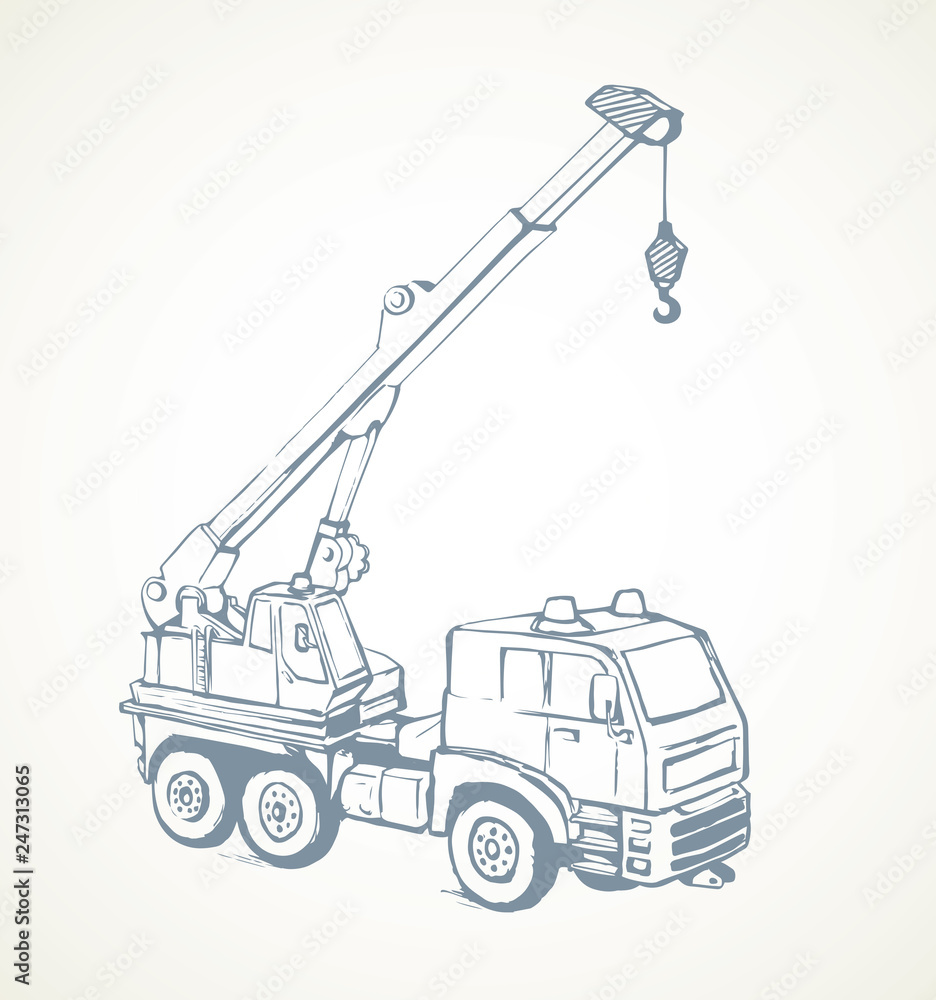 Machine with crane. Vector drawing