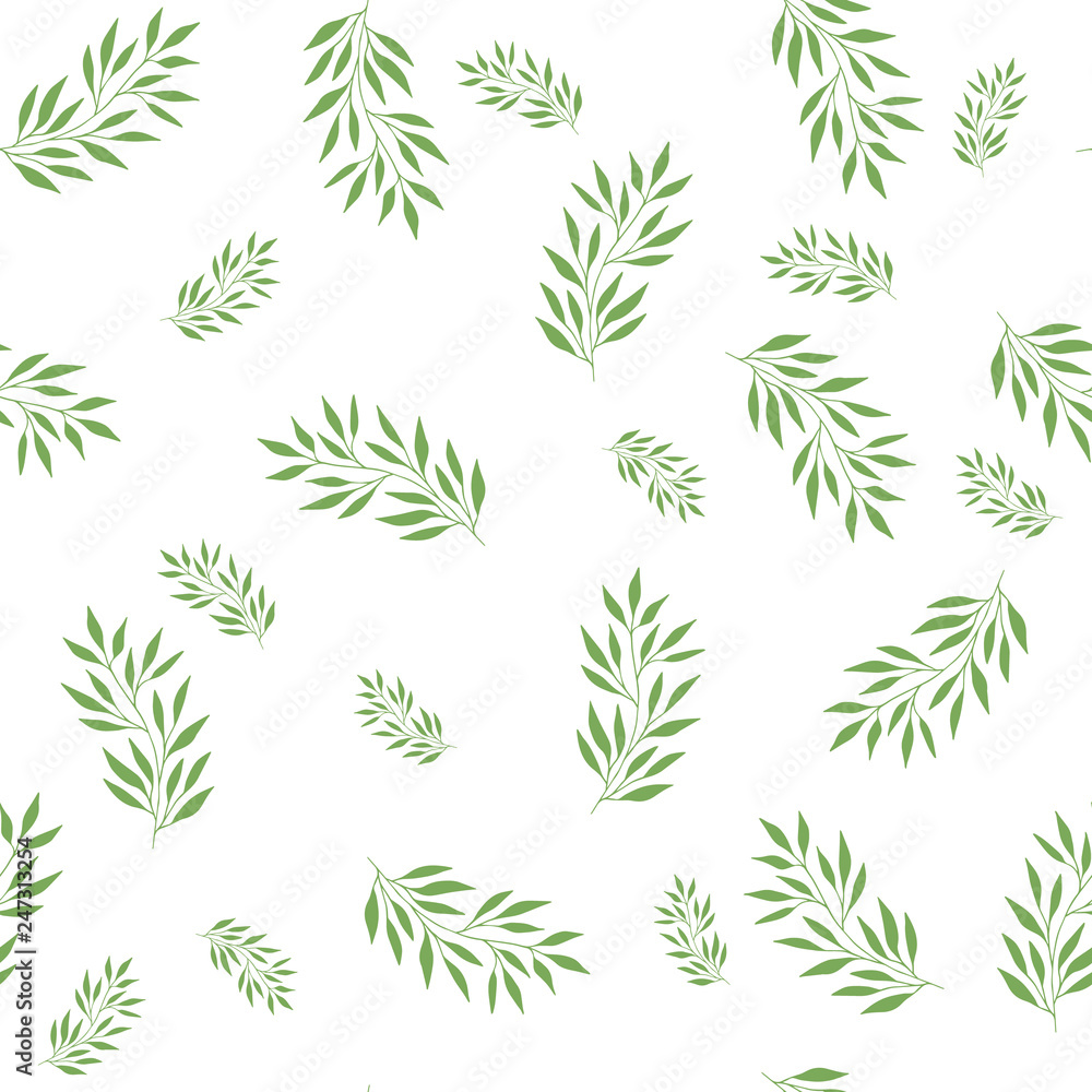 Seamless leaves pattern for summer design. Scandinavian repeat background.