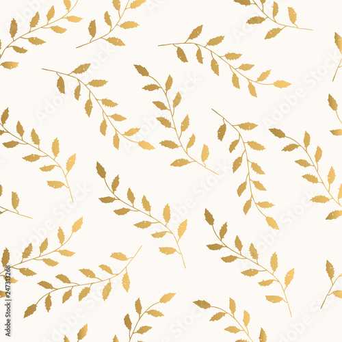 Golden leaves pattern for summer design. Scandinavian style.