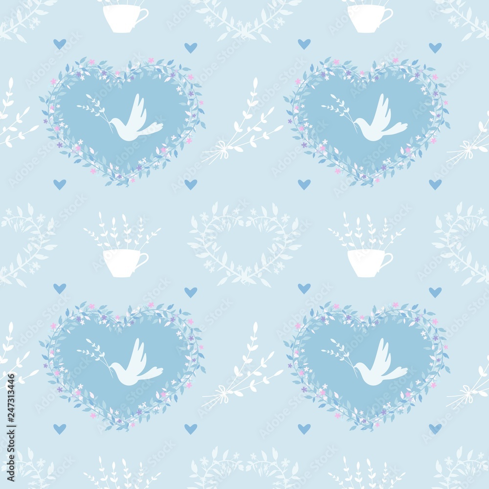 Fototapeta premium Seamless pattern with vintage elements on a blue background