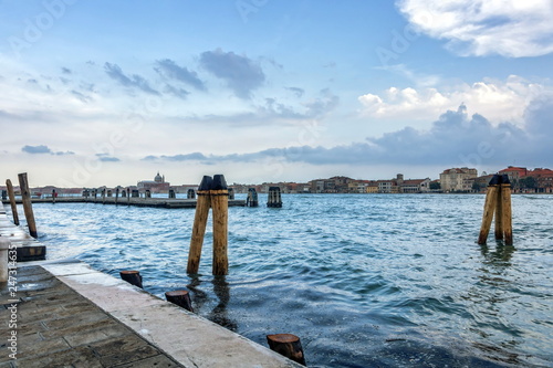 cityscape and wooden pier in Venice © dieterjaeschkephotos
