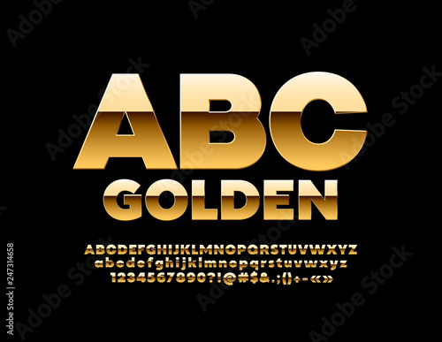 Vector bold Gold Font. Chic Alphabet Letters, Numbers and Symbols. 