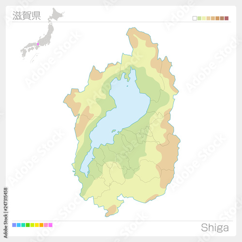 滋賀県の地図（等高線・色分け）