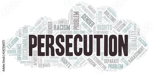 Persecution - type of discrimination - word cloud.