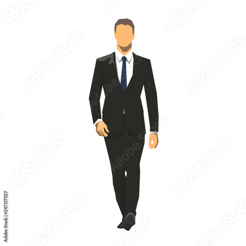 Business man walking forward, flat geometric vector illustration