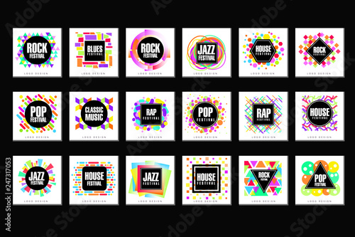 Music Festival logo set, classic, house, pop, rap, jazz music design element vector Illustrations