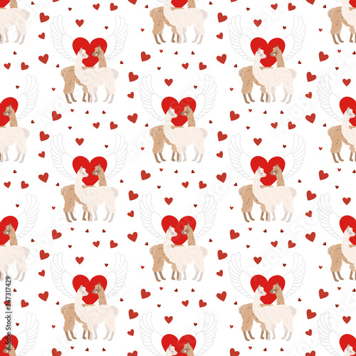 Llama in love seamless pattern