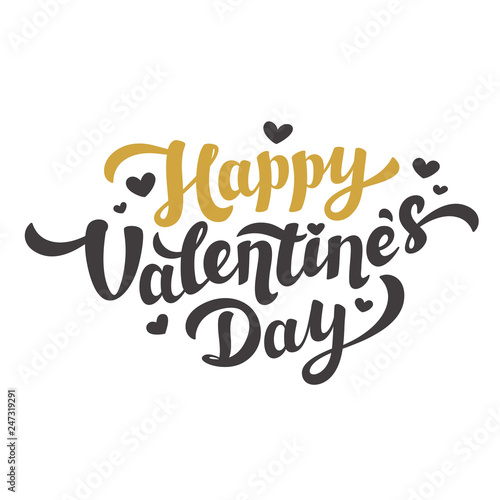 Happy Valentines Day Lettering. 14th of february greeting card. Black and gol...