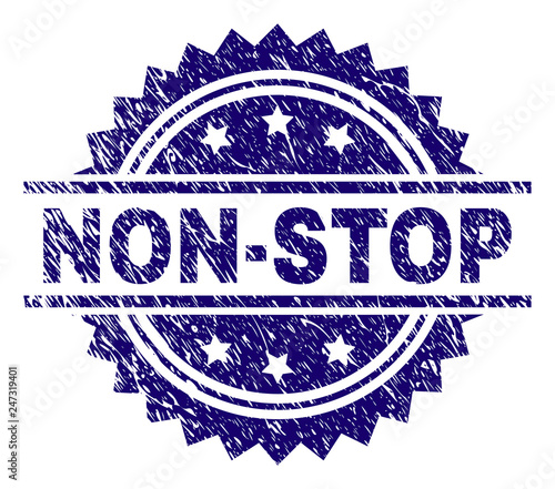 NON-STOP stamp seal watermark with distress style. Blue vector rubber print of NON-STOP title with corroded texture.