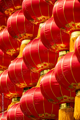 Group of red chinese lanterns close-up view for the chinese new year