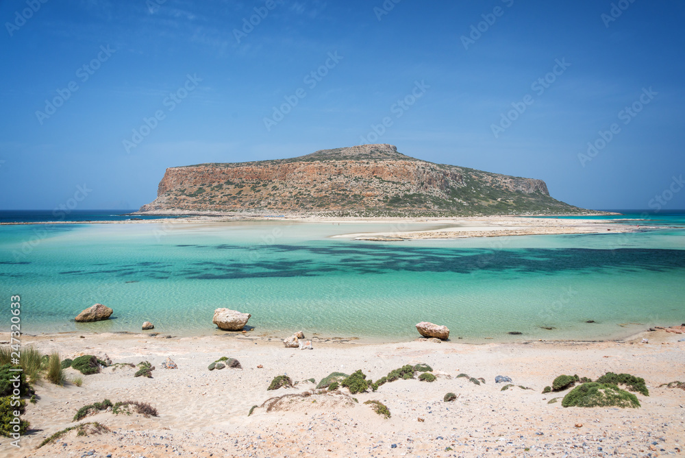 Balos beach and Gramvousa island near Kissamos in Crete, Greece