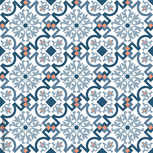 Decorative pattern for the background, tile and textiles. It is assembled from modular parts. Vector. Seamless.