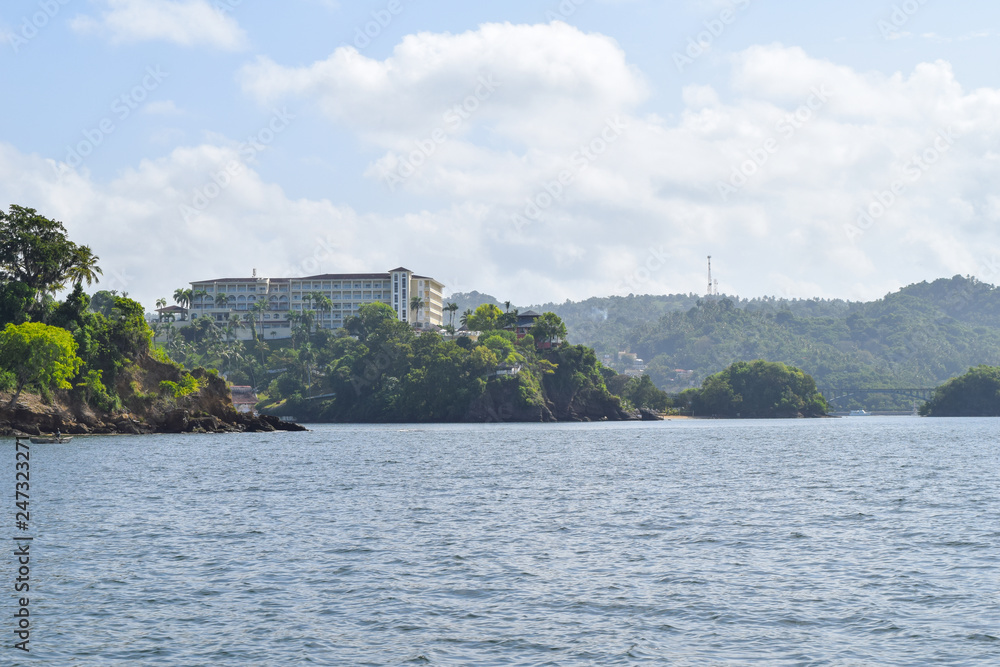 Fototapeta premium Bridge of Samana and hotel on a rock, dominican republic