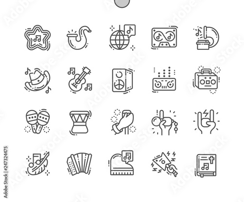 Musical genres Well-crafted Pixel Perfect Vector Thin Line Icons 30 2x Grid for Web Graphics and Apps. Simple Minimal Pictogram