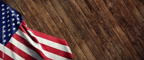 USA, cloth flag on wood